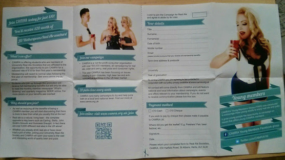 A copy of the leaflet reproduced on a website petitioning CAMRA to withdraw it